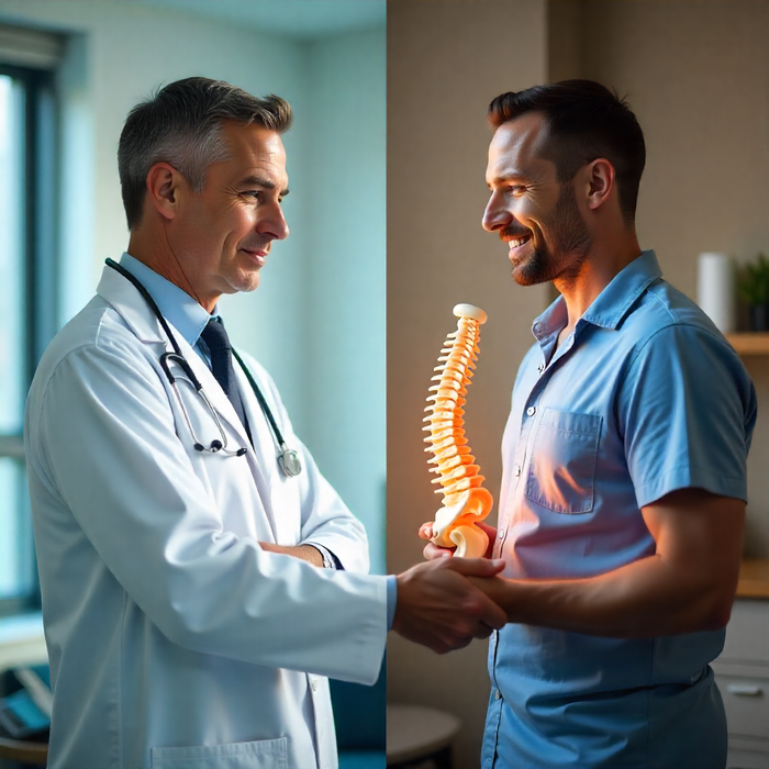 Médico tradicional y quiropráctico